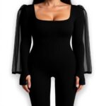 SEAUR Tuta yoga donna aderente maniche lunghe nero