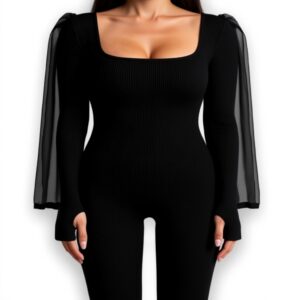 SEAUR Tuta yoga donna aderente maniche lunghe nero