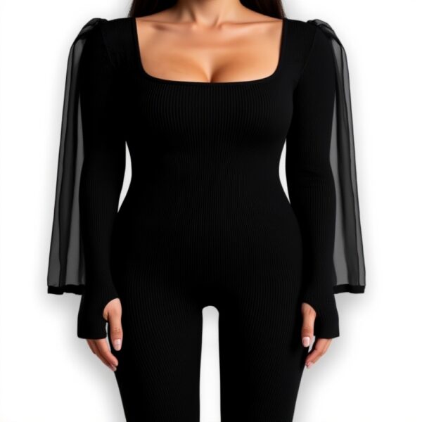 SEAUR Tuta yoga donna aderente maniche lunghe nero