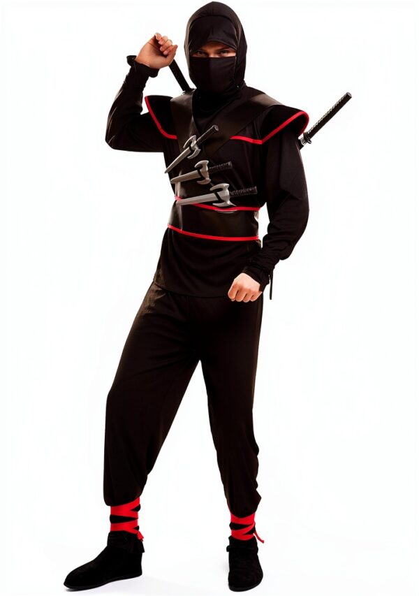 Costume da ninja killer uomo scacchi nero poliestere Viving
