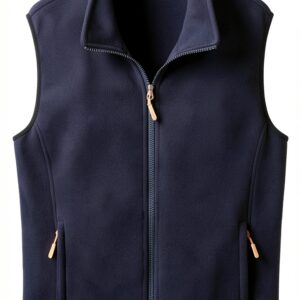 Gilet Primavera Autunno Uomo Stand Collare Polar Tinta Unita 3XL/4XL-0