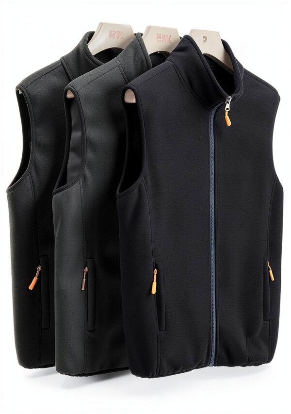 Gilet Primavera Autunno Uomo Stand Collare Polar Tinta Unita 3XL/4XL-1
