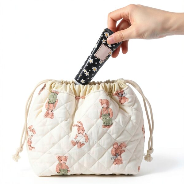 Borsa cosmetica imbottita con coulisse e fodera in tela, bella borsa da toilette da viaggio per donna, multicolore, X-Large-5